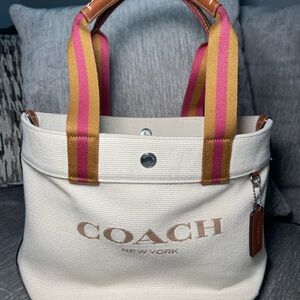 Coach Cream Canvas Tote with Pink and Tan Accents